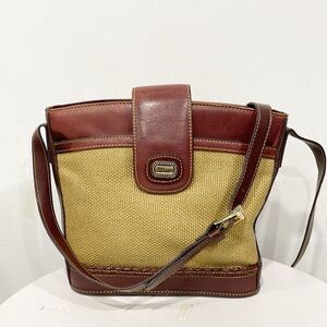 Vintage 90s Coletta Woven Straw Leather Trim Shoulder Bag Crossbody Flap Closure